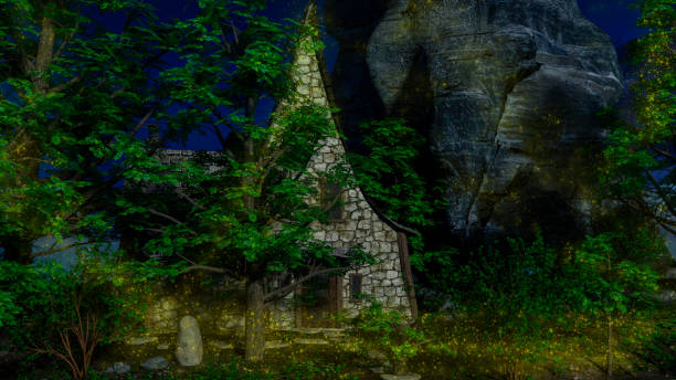 istock Stoned house in a fairytale forest at moonlight 1276890882