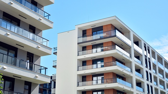 facade of modern cubic white residential houses in berlin