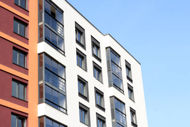 istock Close view of Russia skyscrapper with abstract windows pattern 1276895488