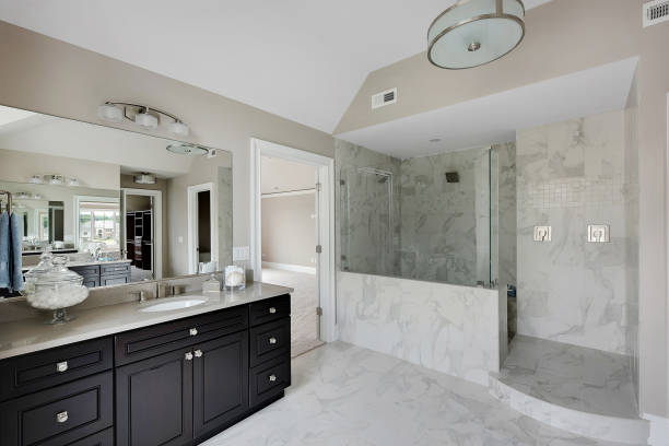 istock Large walk-in shower with beautiful marble 1276897063