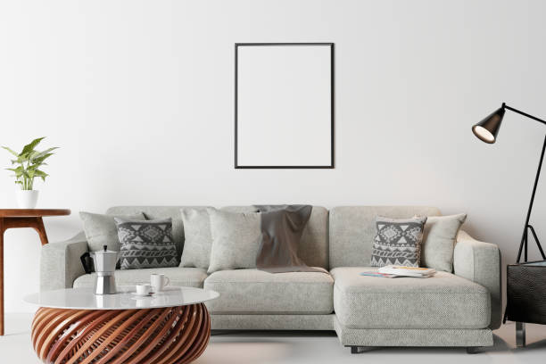istock mock up poster frame in modern interior background, living room, Scandinavian style 3D illustration 1276898012