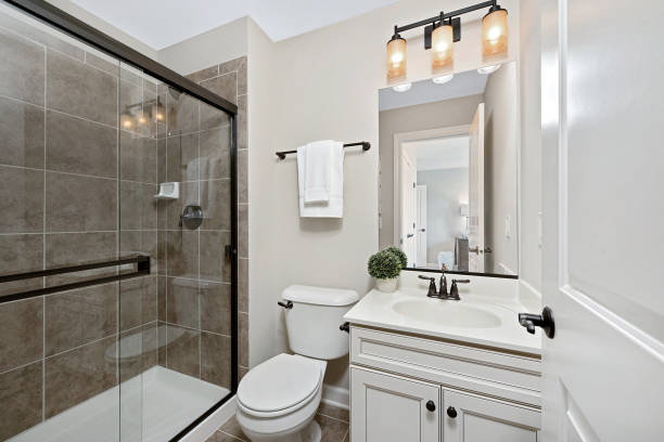 istock Nice glass shower in small bathroom 1276902224