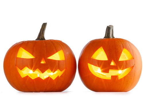 Two Halloween Pumpkins isolated on white background