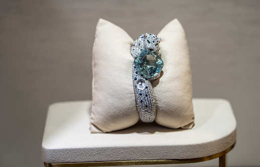 Luxury diamond armband in showcase of boutique in Sardinia, Italy