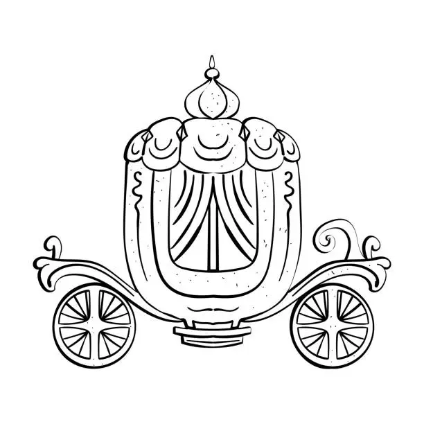Vector illustration of Carriage decorated Hand drawn vector illustration. Black and white illustration