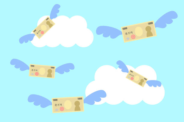 "10.000 yen" fliegen - geld ausgeben stock-grafiken, -clipart, -cartoons und -symbole