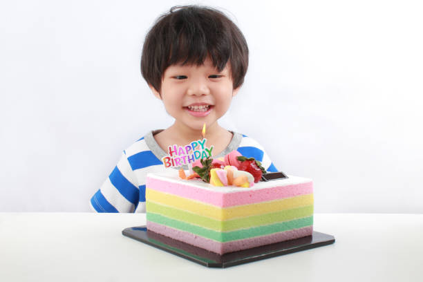 Portrait of a little Asian boy celebrating his birthday
