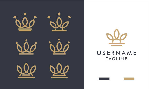 ilustrações, clipart, desenhos animados e ícones de conjunto de coroas de ouro real ícone e design de logotipo com estilo de arte de linha - royal person