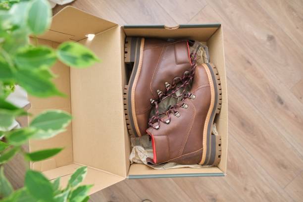 istock New womens leather brown waterproof winter boots in box 1276918111
