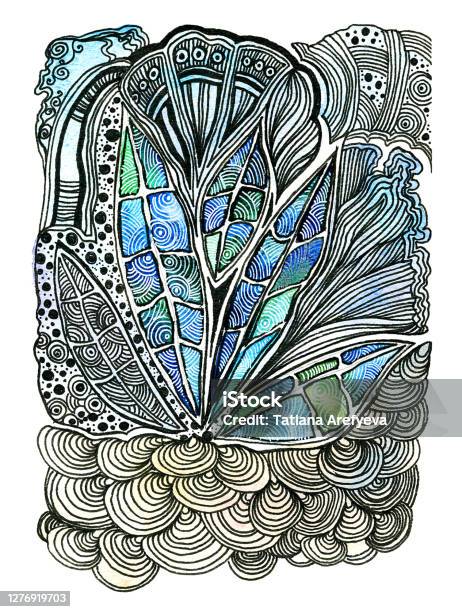 Abstract Hand Drawing Pattern Abstract Hand Draw Patterns Background In Bluegreen Tones Watercolor ...