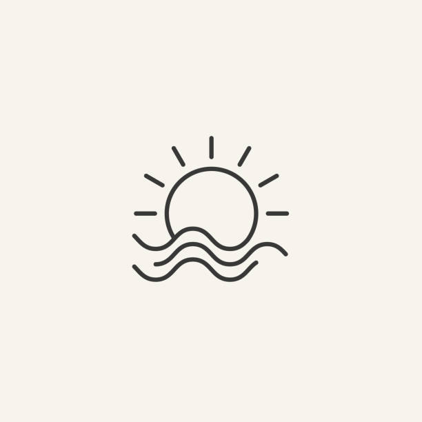 Sun and wave logo or icon or badge or tattoo minimalistic thin lined vector illustration. Sun and wave logo or icon or badge or tattoo minimalistic thin lined vector eps 10 illustration. sun tattoos stock illustrations