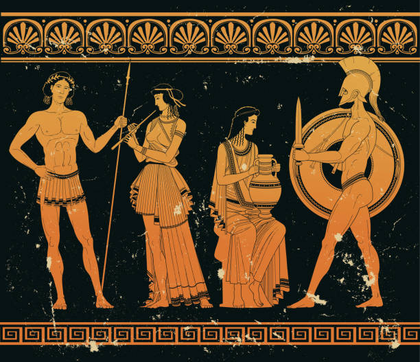ilustraciones, imágenes clip art, dibujos animados e iconos de stock de arte griego antiguo - mitologia griega
