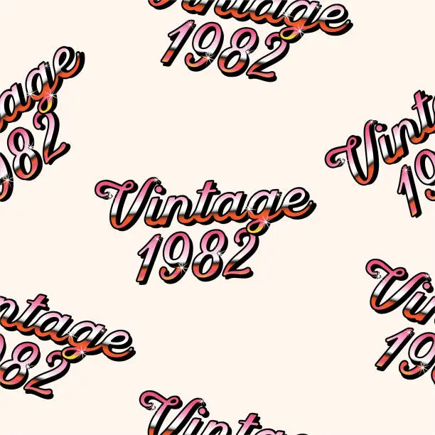 Vector illustration of Stylish Disco typography lettering vintage 1982 vector seamless pattern vector EPS10,Design for fashion , fabric, Tshirt,Cart,signage,textile, wallpaper, cover, web , wrapping