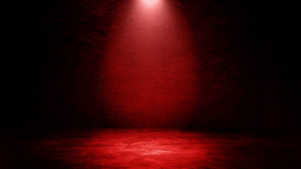 istock Studio dark room with red lighting effect on concrete wall grunge texture background for product showing. 1276932628