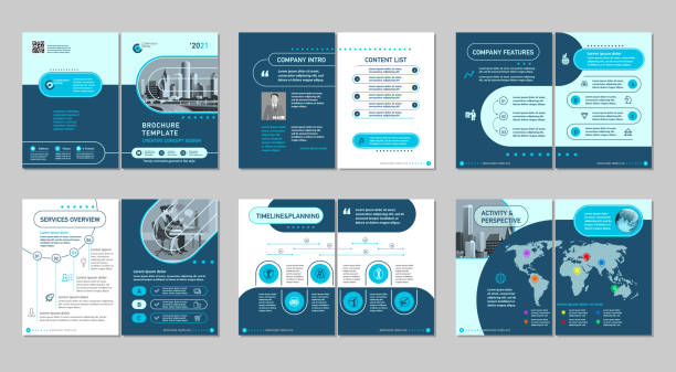 Brochure creative design. Multipurpose template, include cover, back and inside pages. Trendy minimalist flat geometric design. Vertical a4 format. infographic templates stock illustrations