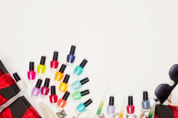 istock black friday concept, manicure with nail polish, pedicure on white background, copy space, flat lay 1276934062