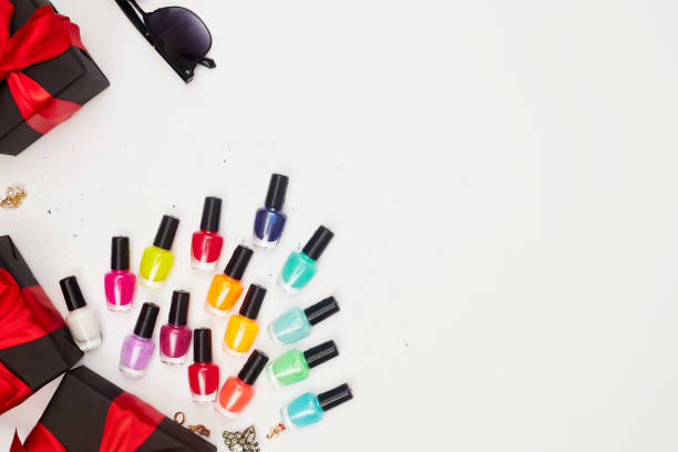 istock black friday concept, manicure with nail polish, pedicure on white background, copy space, flat lay 1276934064
