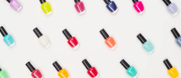 istock concept, manicure with nail polish, pedicure on white background, copy space, Flat Lay 1276934154