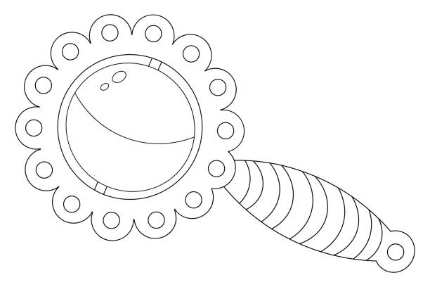 istock Baby rattle. Sketch. An educational toy for a baby. Vector illustration. Coloring book for children. Outline on an isolated white background. The number one toy for newborns. Beanbag. Flower-shaped plastic product. 1276935063