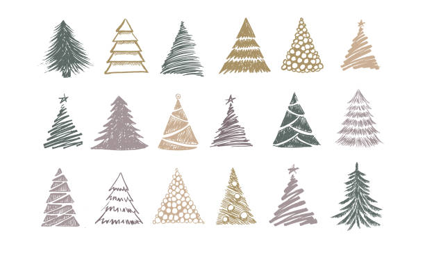 ilustrações, clipart, desenhos animados e ícones de projeto de árvore de natal, conjunto de vetores. - christmas tree