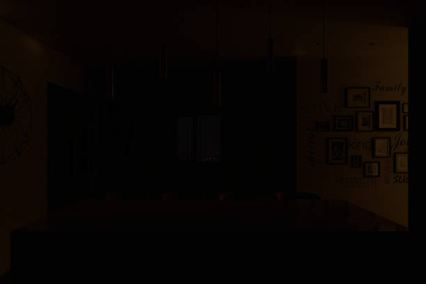 istock 3d render of an interior living room with light from hall. 1276938250