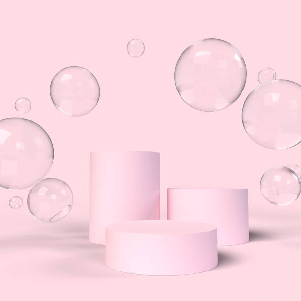 istock Abstract minimal scene with cylinder podiums in cream pink colors. 3d render 1276938761