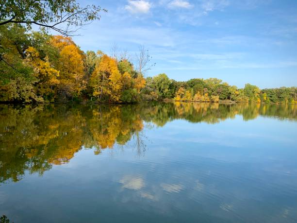 istock Autumn colors trees reflection in wayer 1276939588