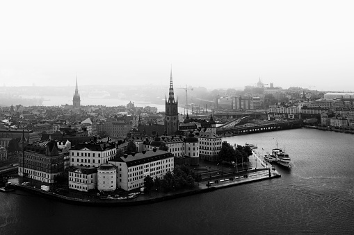 View of Riddarholmen(The Knights' Islet) on an overcast Sunday morning. View of Gamla Stan, the old town. Stockholm, Sweden