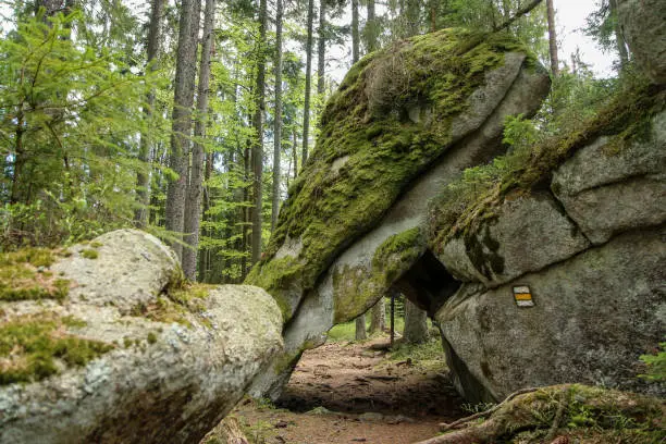 The rocks in deep woods of Šumava national park in Czech Republic. This is a part of the Bear trail ("Medvědí stezka")