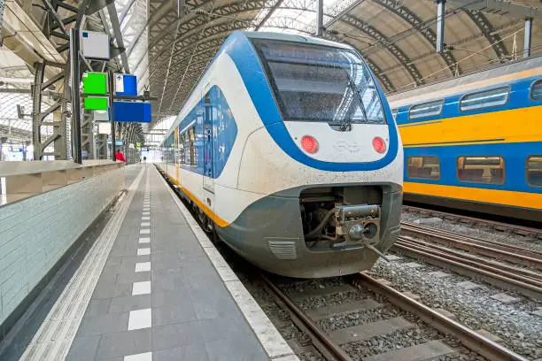 Train waiting at Central Station in Amsterdam the Netherlands