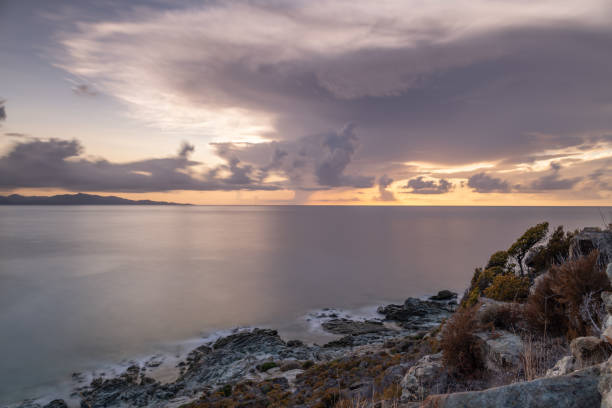 Sun setting over the Mediterranean sea from the island of Corsica