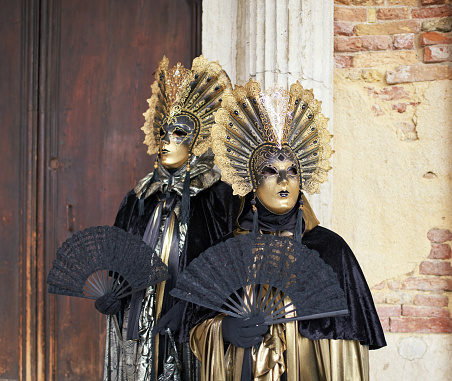 Venice, Italy - March 4, 2019 Carnevale di Venezia 2019 with dressed up people in front of the Doge's palace