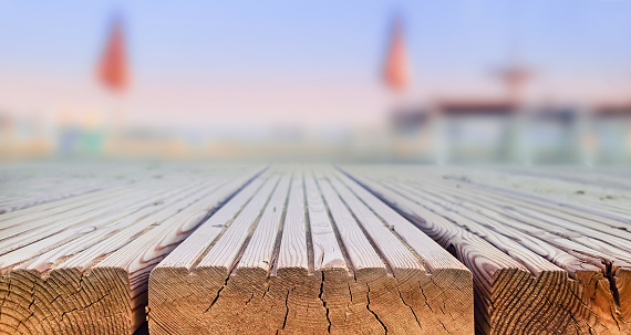 Wooden desk and Beach