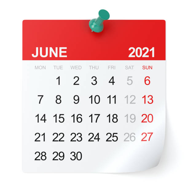 June 2021 - Calendar June 2021 - Calendar. Isolated on White Background. 3D Illustration june file stock pictures, royalty-free photos & images