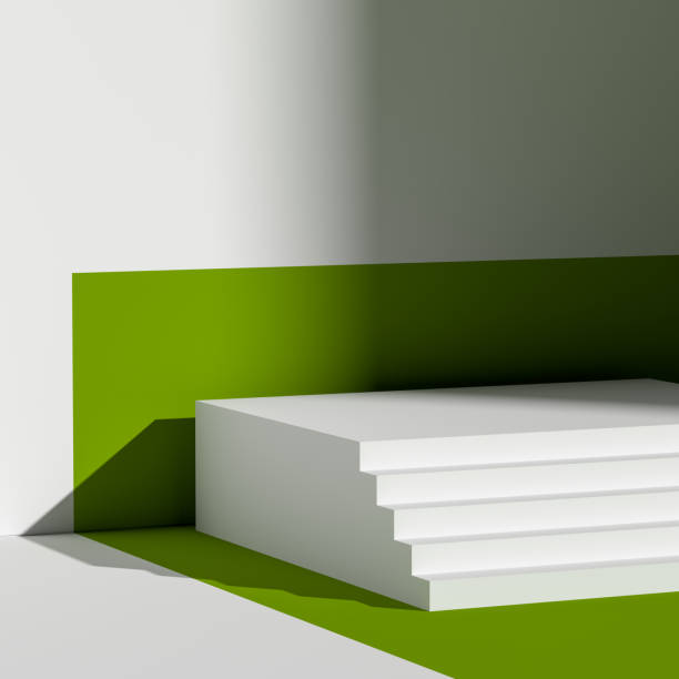 istock White Stairs As Showcase with Empty Space on Green Background Near White Wall. 3d rendering. Minimalism Concept. Copy Space. 1276951479