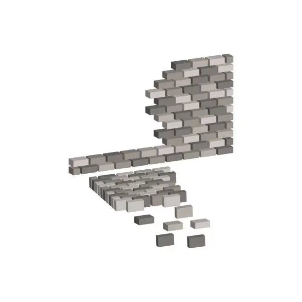 Vector illustration of Ruined brick wall.Vector isometric and 3D view.