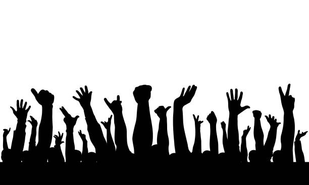 Crowd. Silhouette of raised hands of people. Vector illustration Crowd. Silhouette of raised hands of people. Vector illustration concert crowd stock illustrations
