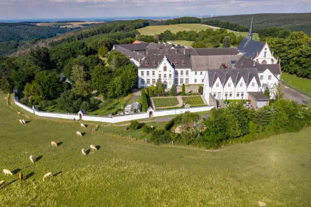 drone aerial Landscape from the Monastery Mariawald Eifel Germany