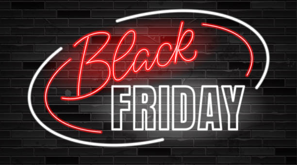 istock Black Friday lettering. Ad, poster, sign board design layout. Neon effect sign board 1276955698