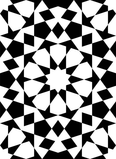 Seamless Islamic Geometric Pattern in black and white. Seamless geometric ornament based on traditional islamic art.Black figures on white background.Great design for fabric,textile,cover,wrapping paper,background. tillable stock illustrations