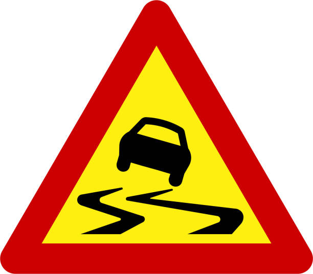 ilustrações de stock, clip art, desenhos animados e ícones de warning sign with slippery road symbol - swerving