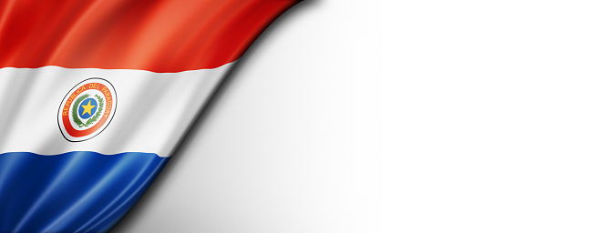 Paraguay flag isolated on white. Horizontal panoramic banner.