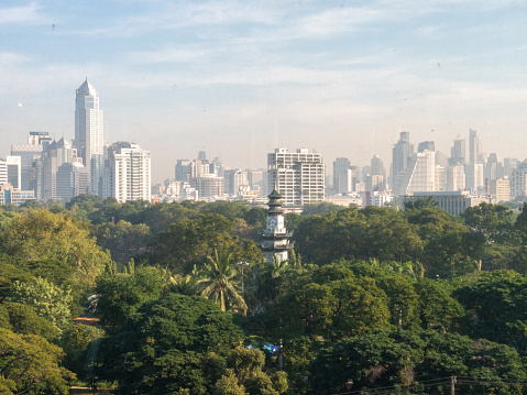 View of Bangkok skyscrapers and Lumpini park