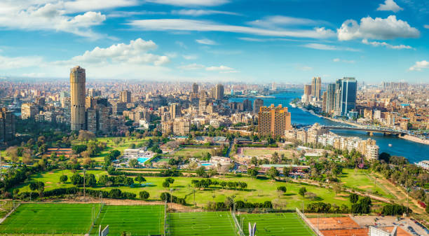 Cairo aerial View Cairo aerial View and Nile River in Egypt nile river stock pictures, royalty-free photos & images