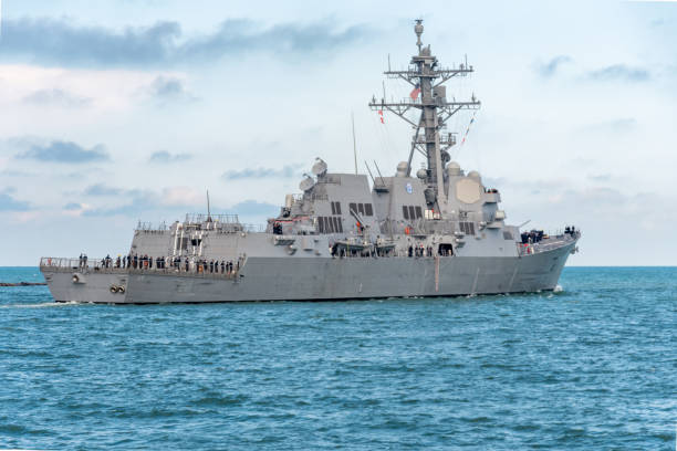 Navy Destroyer USS Delbert D. Black Heads to Sea stock photo