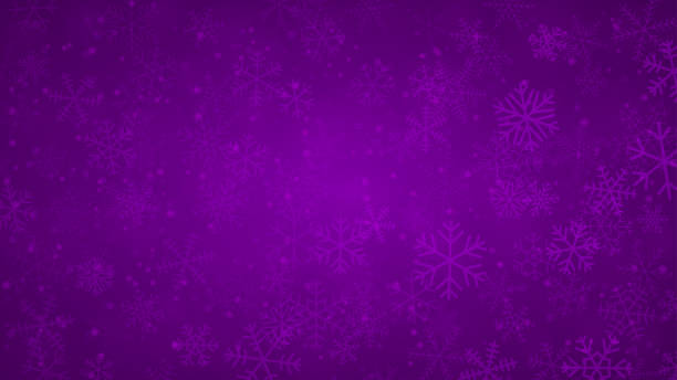 Christmas background of snowflakes Christmas background of snowflakes of different shapes, sizes and transparency in purple colors christmas christmas ornament backgrounds snow stock illustrations