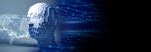3d illustration of human on artificial technology element banner banner of Artificial intelligence and deep learning concept, human brain on technology element ,3d illustration telegram machine photos stock pictures, royalty-free photos & images