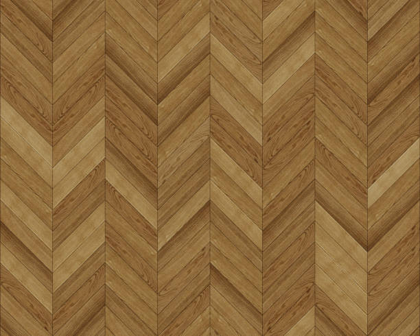 Seamless chevron 45 degree wood texture. Natural dark Oak hardwood or laminate pattern. Medium size planks. stock photo