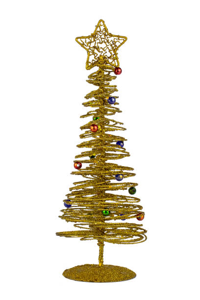 istock Christmas tree from the golden wire with decorations on a white background. 1276976916