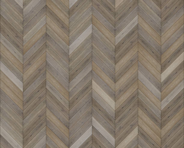 istock Seamless chevron 45 degree wood texture. Natural Birch hardwood or laminate pattern. Medium size planks. 1276977041